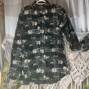 Redhead Fishing Reels Lures Button Down Long Sleeve Shirt Size M 90s Green